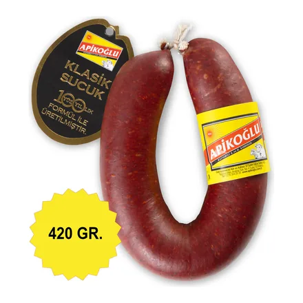 Apikoğlu 100 Yıllık Formül Dana Klasik Sucuk 450 g ambalajı