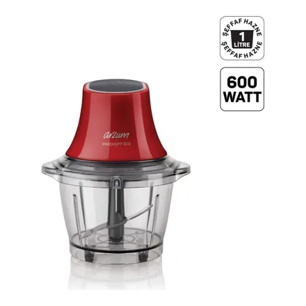 Arzum AR1035 ProChopp Eco kırmızı doğrayıcı, 1 litre şeffaf hazne