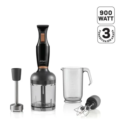 Arzum AR1108 Smarty Neo el blender seti, siyah, doğrayıcı, ölçü kabı ve çırpıcıyla