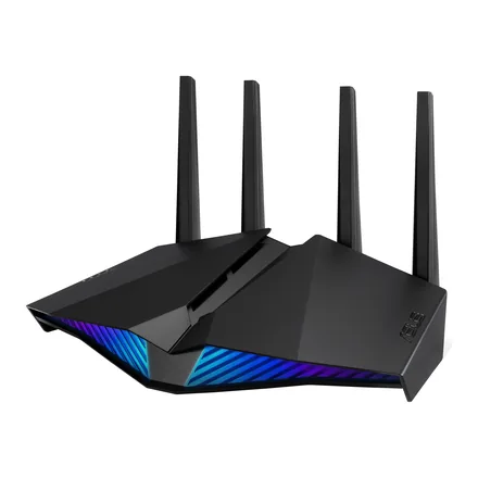 ASUS DSL-AX82U siyah dört antenli VDSL Wi-Fi 6 modem – üretici görseli
