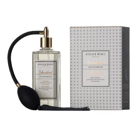 Atelier Rebul İstanbul Eau de Parfum 125 ml desenli kutu ve parfüm şişesi