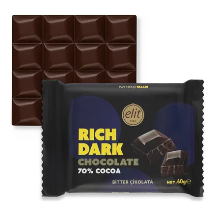 Elit Bitter Çikolata %70 Tablet 60 g ambalajı