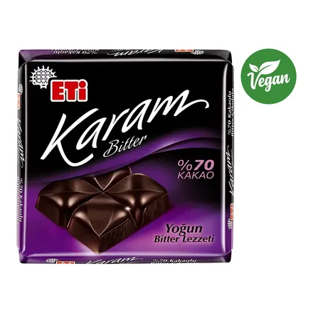 Eti Karam %70 kakaolu bitter çikolata ambalajı