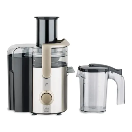 Fakir Juice Max katı meyve sıkacağı, paslanmaz çelik gövde ve köpük ayırıcılı sürahi