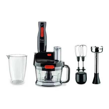 Fakir Mr. Chef Quadro blender seti, siyah, doğrayıcı hazne ve aparatlarıyla