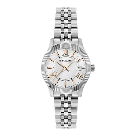 Ferragamo Duo SFAC00124 metalik gri çelik bilezikli kadın kol saati