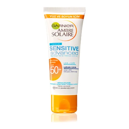 Garnier Ambre Solaire Sensitive Advanced Yüz GKF 50+ güneş kremi tüpü