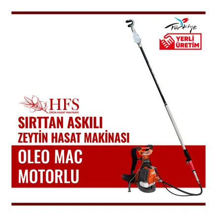 HFS sırt tipi Oleo-Mac motorlu zeytin silkme makinesi, kancalı alüminyum sap ve sırt motoru