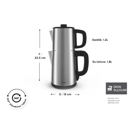 Karaca Teabig XL 2 in 1 paslanmaz çelik çay makinesi ölçü görseli