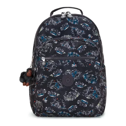 Kipling Seoul Lap büyük boy desenli sırt çantası, maymun anahtarlıklı – üretici görseli