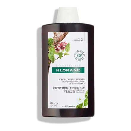 Klorane Kinin ve Organik Aşk Çiçeği Özleri İçerikli Güçlendirici Şampuan 400 ml kahverengi şişe