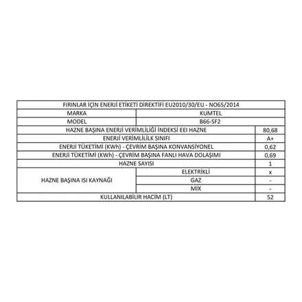 Kumtel B66-SF2 (DDT) dijital beyaz ankastre fırın