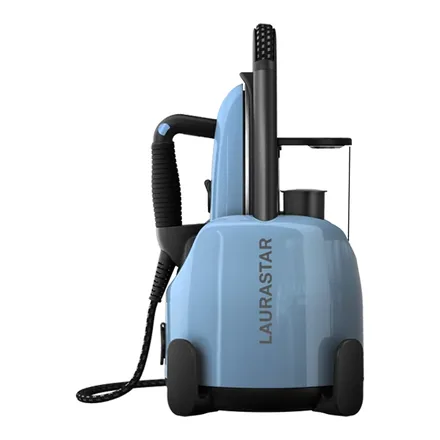 Laurastar Lift Plus buhar kazanlı ütü, mavi dikey istasyon – distribütör görseli