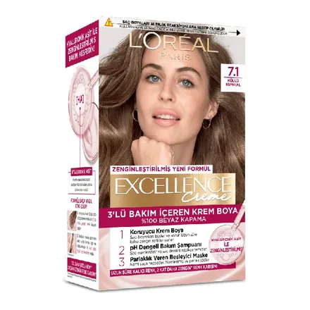 L'Oréal Paris Excellence Creme 7.1 Küllü Kumral kalıcı saç boyası kutusu