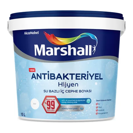Marshall Antibakteriyel Hijyen iç cephe boyası ambalajı