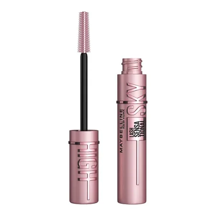 Maybelline Lash Sensational Sky High maskara pembe tüpü ve esnek fırçası