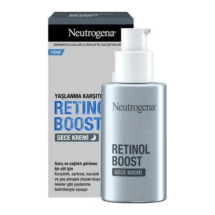 Neutrogena Retinol Boost Yaşlanma Karşıtı Gece Kremi pompalı şişe ve kutusu