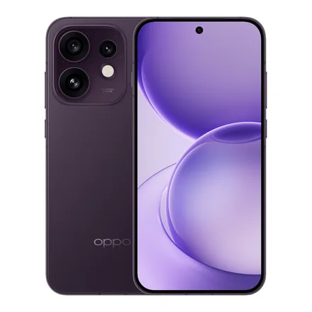 OPPO Reno16 5G mor renk ön ve arka görünüm – üretici görseli