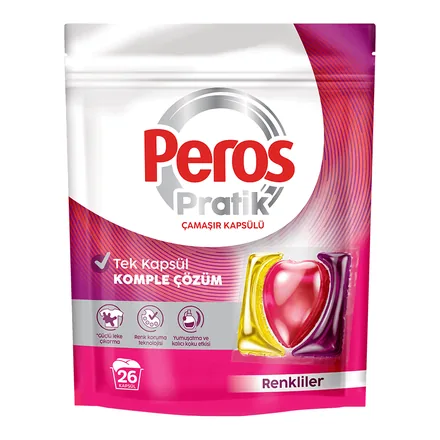 Peros Pratik Renkliler çamaşır kapsülü 26 kapsül paketi