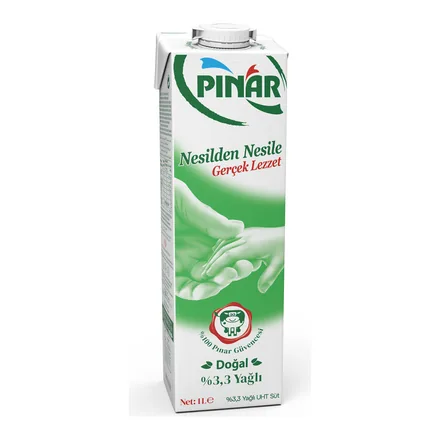 Pınar %3,3 Yağlı UHT Süt 1 litre karton kutu