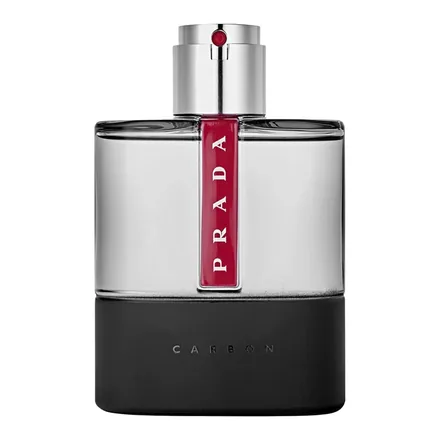 Prada Luna Rossa Carbon Eau de Toilette 100 ml gri-siyah erkek parfüm şişesi kırmızı şeritli