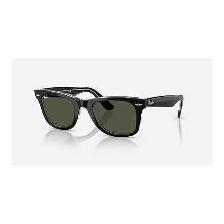 Ray-Ban RB2140 Original Wayfarer Classic güneş gözlüğü, siyah asetat çerçeve ve yeşil cam – üretici görseli
