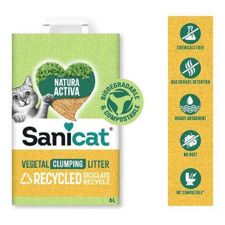 Sanicat geri dönüştürülmüş bitkisel topaklanan mısır bazlı kedi kumu paketi