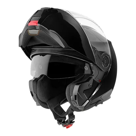Schuberth C5 çene açılır motosiklet kaskı, parlak siyah, çene açık – distribütör görseli