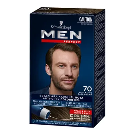 Schwarzkopf Men Perfect 70 Koyu Kahve erkek jel saç boyası kutusu