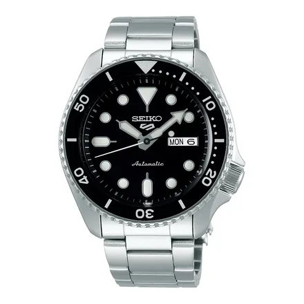 Seiko 5 Sports SRPD55 siyah kadranlı çelik otomatik saat