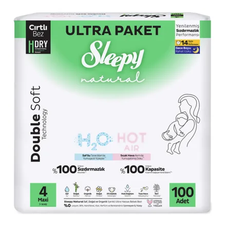 Sleepy Natural bebek bezi Ultra Paket, 4 Maxi 100 adet – üretici görseli