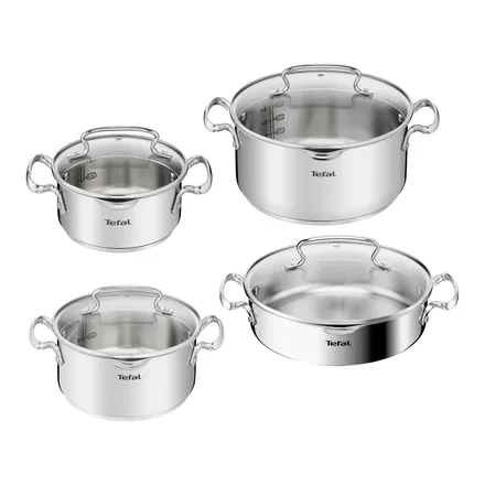 Tefal Duetto 8 parça paslanmaz çelik tencere seti, cam kapaklı – üretici görseli