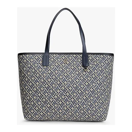 Tommy Hilfiger TH Icon Tote mavi monogram jakarlı kumaş çanta – üretici görseli