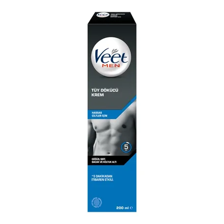 Veet Men Hassas Ciltler tüy dökücü krem 200 ml kutusu